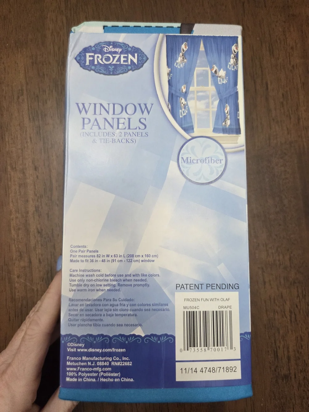 2 Packs (4 Panels) Disney Frozen Olaf Blue Window Curtains - Microfiber Panels